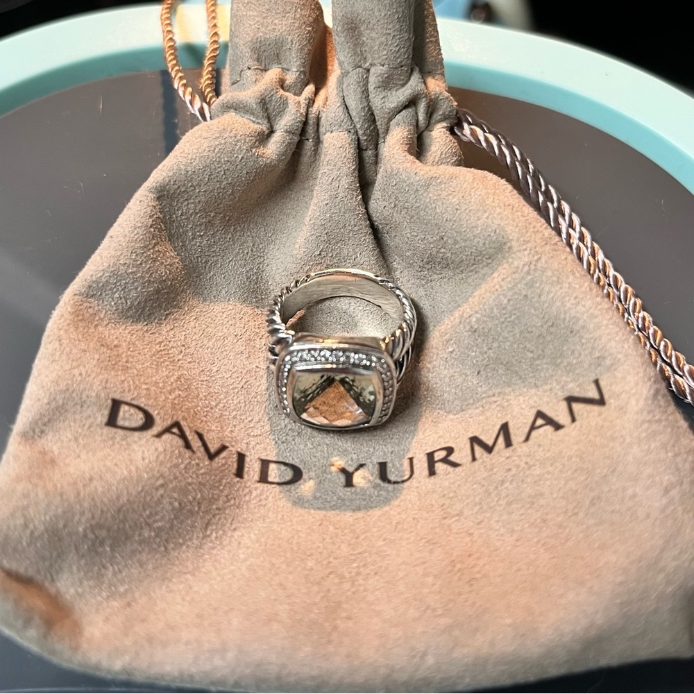 David Yurman Albion® Ring with Prasiolite and Pavé Diamonds size 6